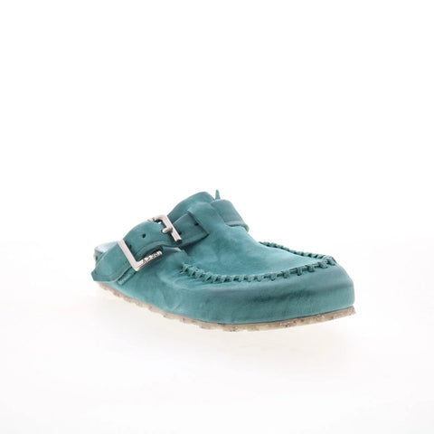 A.S. 98 Elio Womens Green Leather Slip On Clog Flats Shoes