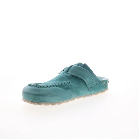 A.S. 98 Elio Womens Green Leather Slip On Clog Flats Shoes