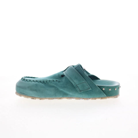 A.S. 98 Elio Womens Green Leather Slip On Clog Flats Shoes