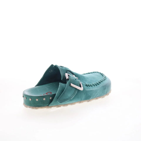 A.S. 98 Elio Womens Green Leather Slip On Clog Flats Shoes