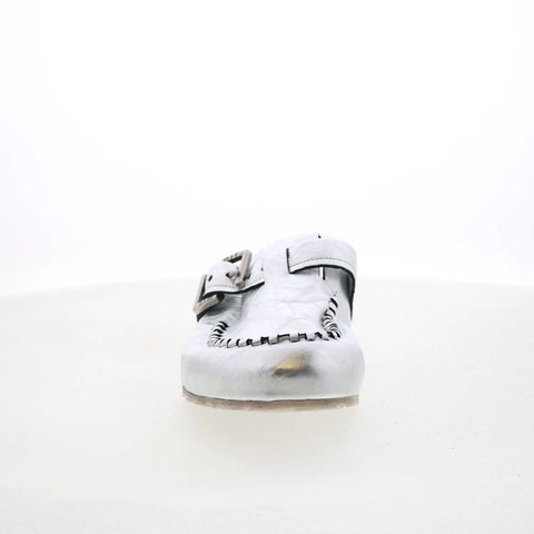A.S. 98 Elio Womens Silver Leather Slip On Clog Flats Shoes