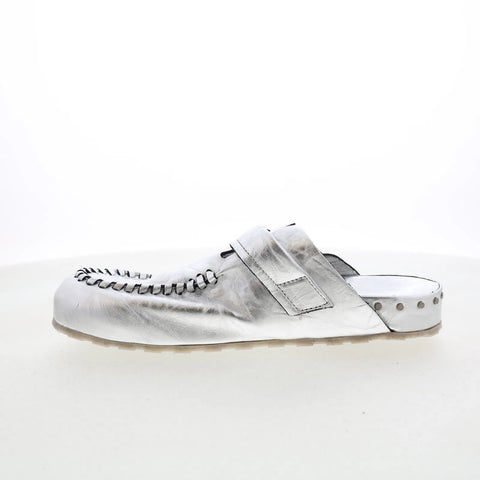 A.S. 98 Elio Womens Silver Leather Slip On Clog Flats Shoes