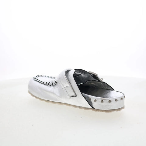 A.S. 98 Elio Womens Silver Leather Slip On Clog Flats Shoes