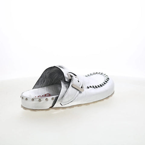 A.S. 98 Elio Womens Silver Leather Slip On Clog Flats Shoes