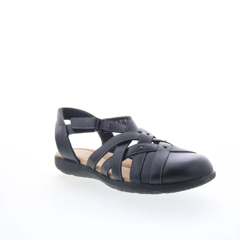 Clarks Elizabelle Sea 26177120 Womens Black Leather Strap Sandals Shoes