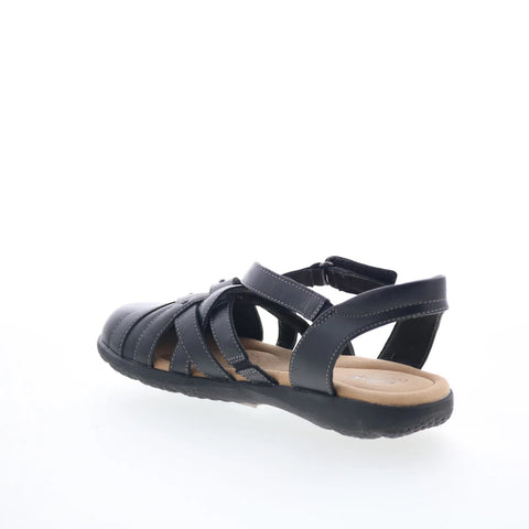 Clarks Elizabelle Sea 26177120 Womens Black Leather Strap Sandals Shoes