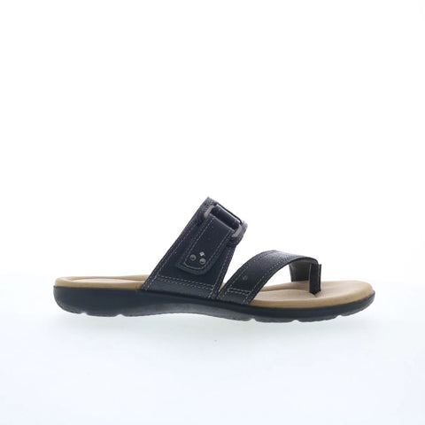 Clarks Elizabelle Way 26177929 Womens Black Leather Flip-Flops Sandals Shoes
