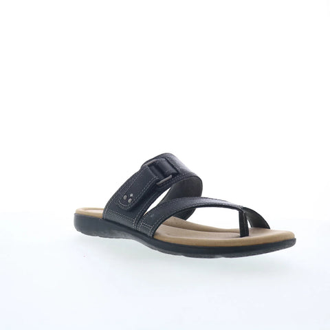 Clarks Elizabelle Way 26177929 Womens Black Leather Flip-Flops Sandals Shoes