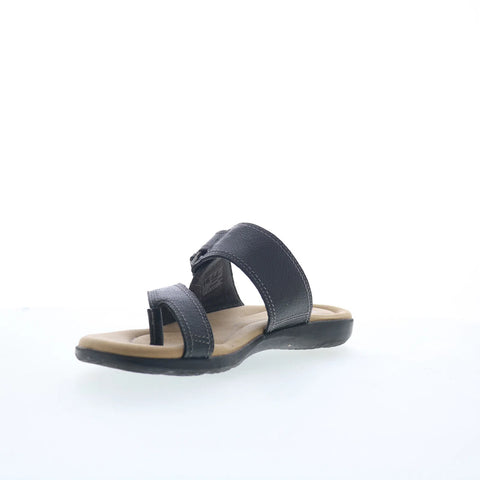 Clarks Elizabelle Way 26177929 Womens Black Leather Flip-Flops Sandals Shoes