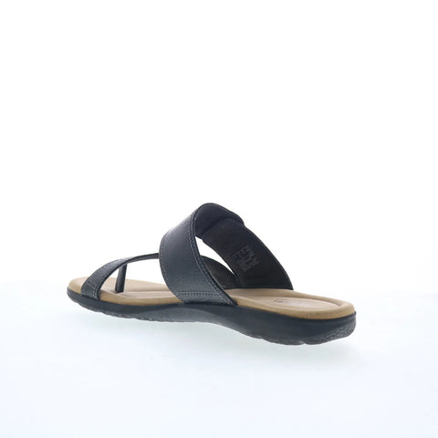 Clarks Elizabelle Way 26177929 Womens Black Leather Flip-Flops Sandals Shoes