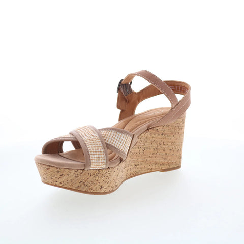 Clarks Elleri Plum 26171442 Womens Brown Leather Wedges Sandals Shoes