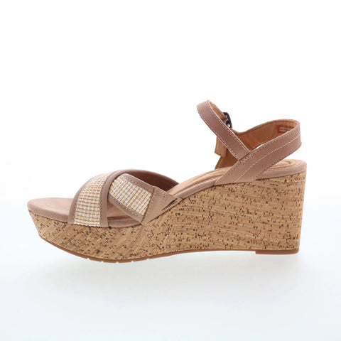 Clarks Elleri Plum 26171442 Womens Brown Leather Wedges Sandals Shoes