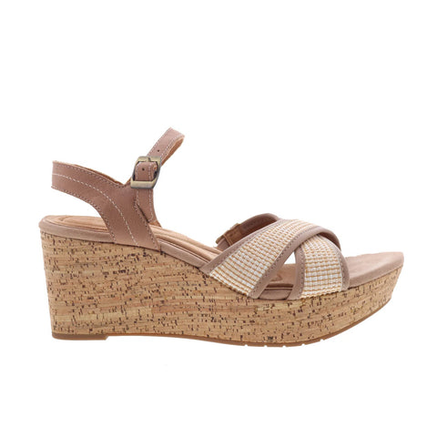 Clarks Elleri Plum 26171442 Womens Brown Leather Wedges Sandals Shoes