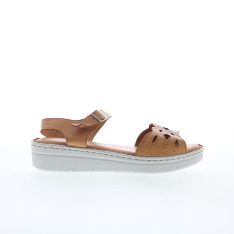 Miz Mooz Elm Womens Brown Leather Hook & Loop Strap Sandals Shoes