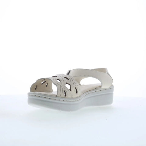 Miz Mooz Elm Womens Beige Leather Hook & Loop Strap Sandals Shoes