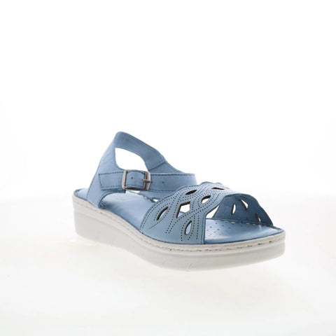 Miz Mooz Elm Womens Blue Leather Hook & Loop Strap Sandals Shoes