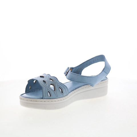 Miz Mooz Elm Womens Blue Leather Hook & Loop Strap Sandals Shoes