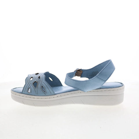 Miz Mooz Elm Womens Blue Leather Hook & Loop Strap Sandals Shoes