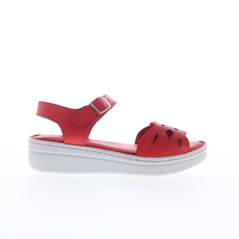 Miz Mooz Elm Womens Red Leather Hook & Loop Strap Sandals Shoes