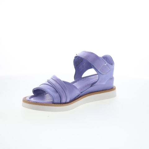 Miz Mooz Emelina Womens Purple Leather Hook & Loop Strap Sandals Shoes