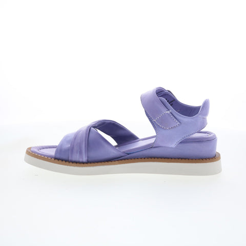 Miz Mooz Emelina Womens Purple Leather Hook & Loop Strap Sandals Shoes