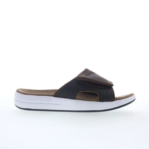 Propet Emerson MSV021P Mens Brown Extra Wide 3E Leather Slides Sandals Shoes