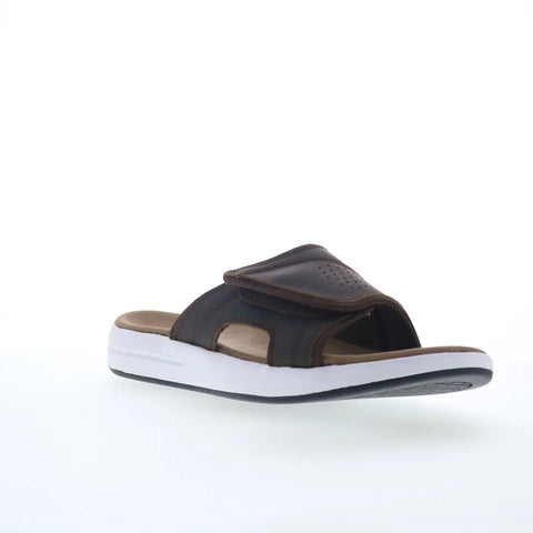 Propet Emerson MSV021P Mens Brown Extra Wide 3E Leather Slides Sandals Shoes