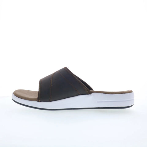 Propet Emerson MSV021P Mens Brown Extra Wide 3E Leather Slides Sandals Shoes