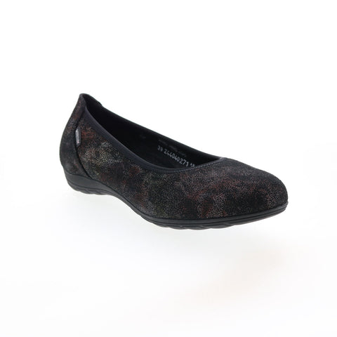 Mephisto Emilie Womens Black Leather Slip On Ballet Flats Shoes