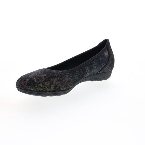 Mephisto Emilie Womens Black Leather Slip On Ballet Flats Shoes