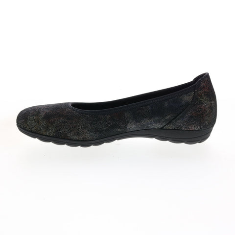 Mephisto Emilie Womens Black Leather Slip On Ballet Flats Shoes