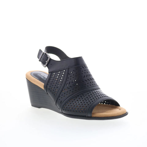 Clarks Emmalae Hope 26181668 Womens Black Leather Wedges Sandals Shoes