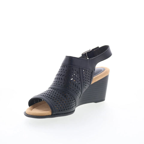 Clarks Emmalae Hope 26181668 Womens Black Leather Wedges Sandals Shoes