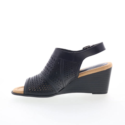 Clarks Emmalae Hope 26181668 Womens Black Leather Wedges Sandals Shoes