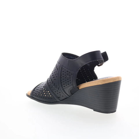 Clarks Emmalae Hope 26181668 Womens Black Leather Wedges Sandals Shoes