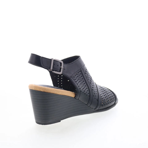 Clarks Emmalae Hope 26181668 Womens Black Leather Wedges Sandals Shoes