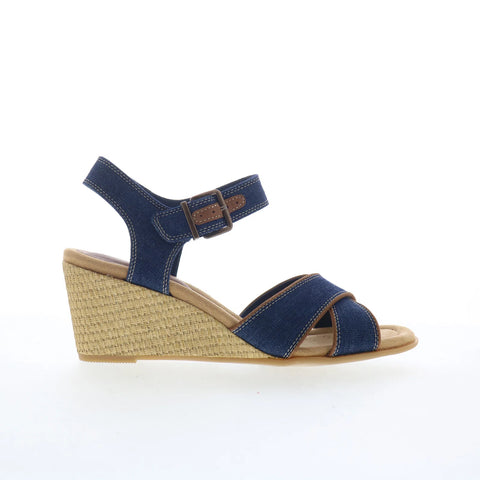 Clarks Emmalae Iris 26181666 Womens Blue Canvas Wedges Sandals Shoes