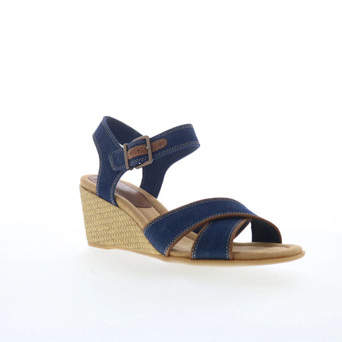 Clarks Emmalae Iris 26181666 Womens Blue Wide Canvas Wedges Sandals Shoes
