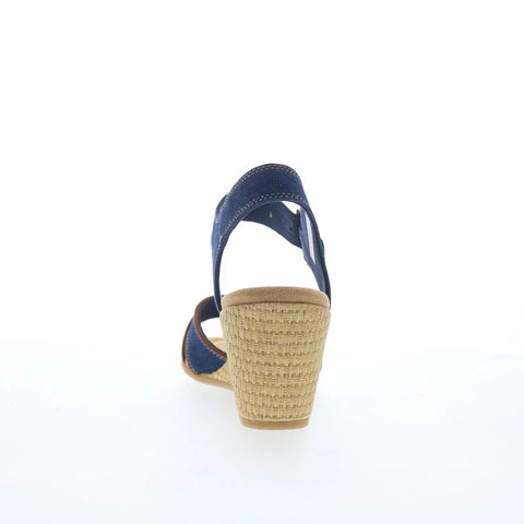Clarks Emmalae Iris 26181666 Womens Blue Wide Canvas Wedges Sandals Shoes