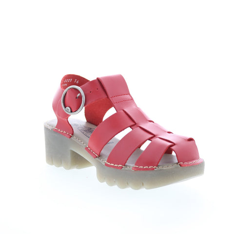 Fly London Emme EMME511FLY-007 Womens Red Leather Heeled Sandals Shoes