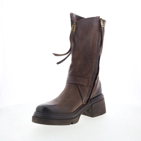 A.S. 98 Emory Womens Brown Leather Zipper Mid Calf Boots