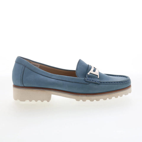 Hush Puppies Estrela H509340 Womens Blue Leather Slip On Loafer Flats Shoes