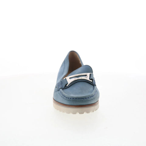 Hush Puppies Estrela H509340 Womens Blue Leather Slip On Loafer Flats Shoes