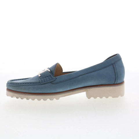 Hush Puppies Estrela H509340 Womens Blue Leather Slip On Loafer Flats Shoes