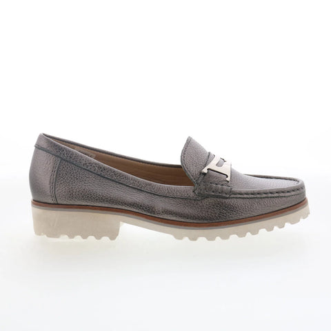 Hush Puppies Estrela H509341 Womens Silver Leather Slip On Loafer Flats Shoes