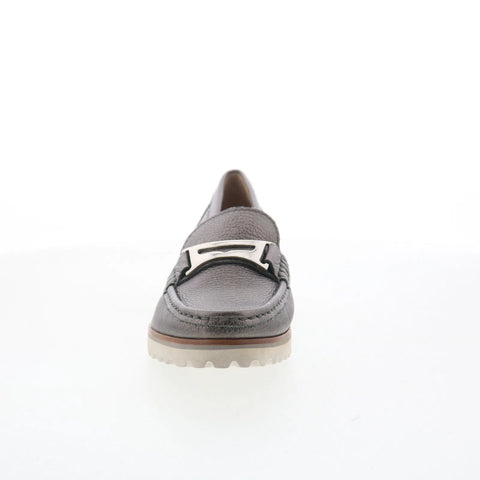 Hush Puppies Estrela H509341 Womens Silver Leather Slip On Loafer Flats Shoes
