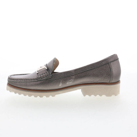 Hush Puppies Estrela H509341 Womens Silver Leather Slip On Loafer Flats Shoes