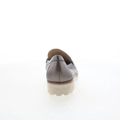Hush Puppies Estrela H509341 Womens Silver Leather Slip On Loafer Flats Shoes