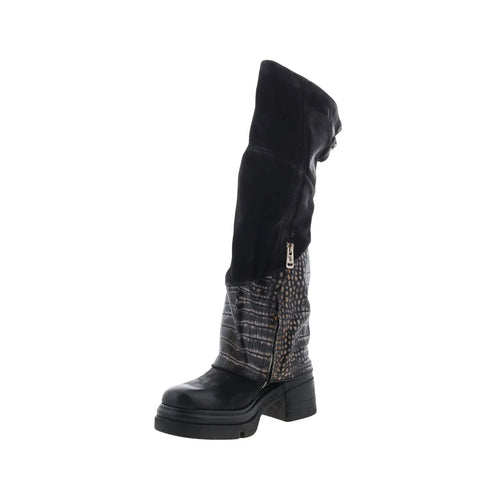 A.S. 98 Everton Womens Black Leather Zipper Over The Knee Boots