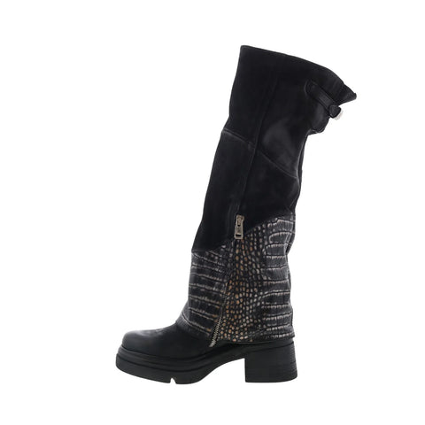 A.S. 98 Everton Womens Black Leather Zipper Over The Knee Boots